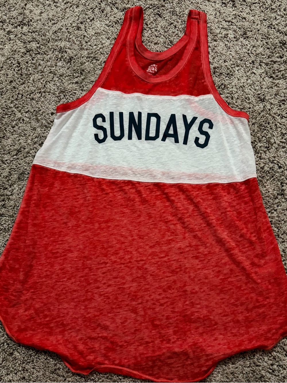 Well Worn Red & White 'SUNDAYS' Tank Top